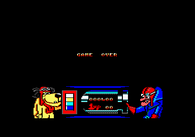 Wacky Races (Amstrad CPC) screenshot: "Muttley! Do something, you worthless flea-bag!"