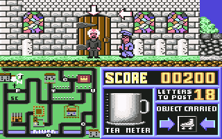 Postman Pat 2 (Commodore 64) screenshot: Near church