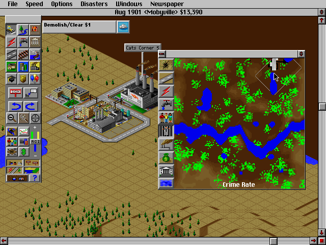SimCity 2000 (DOS) screenshot: A helpful map