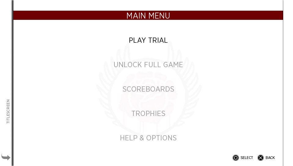 Sine Mora (PS Vita) screenshot: Main menu (Trial version)