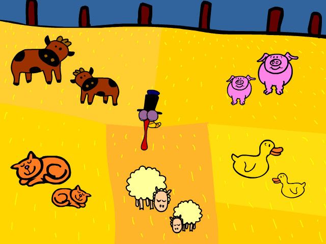 The Adventures of Little Miss Scatterbrain (Windows) screenshot: Difficulty selection (larger animals represent more difficult games.)