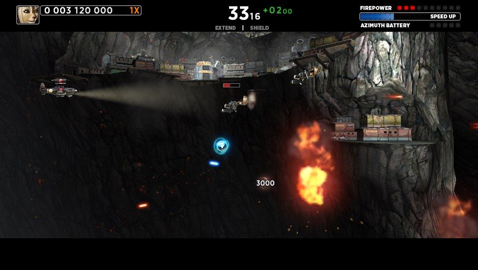 Sine Mora (PS Vita) screenshot: Using a flashlight while traversing the underground cavern (Trial version)