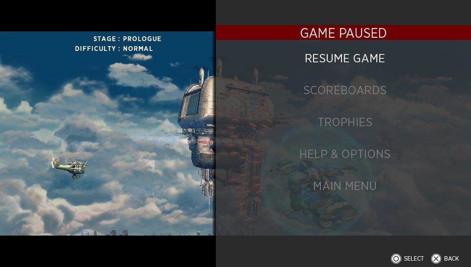 Sine Mora (PS Vita) screenshot: Pause menu (Trial version)