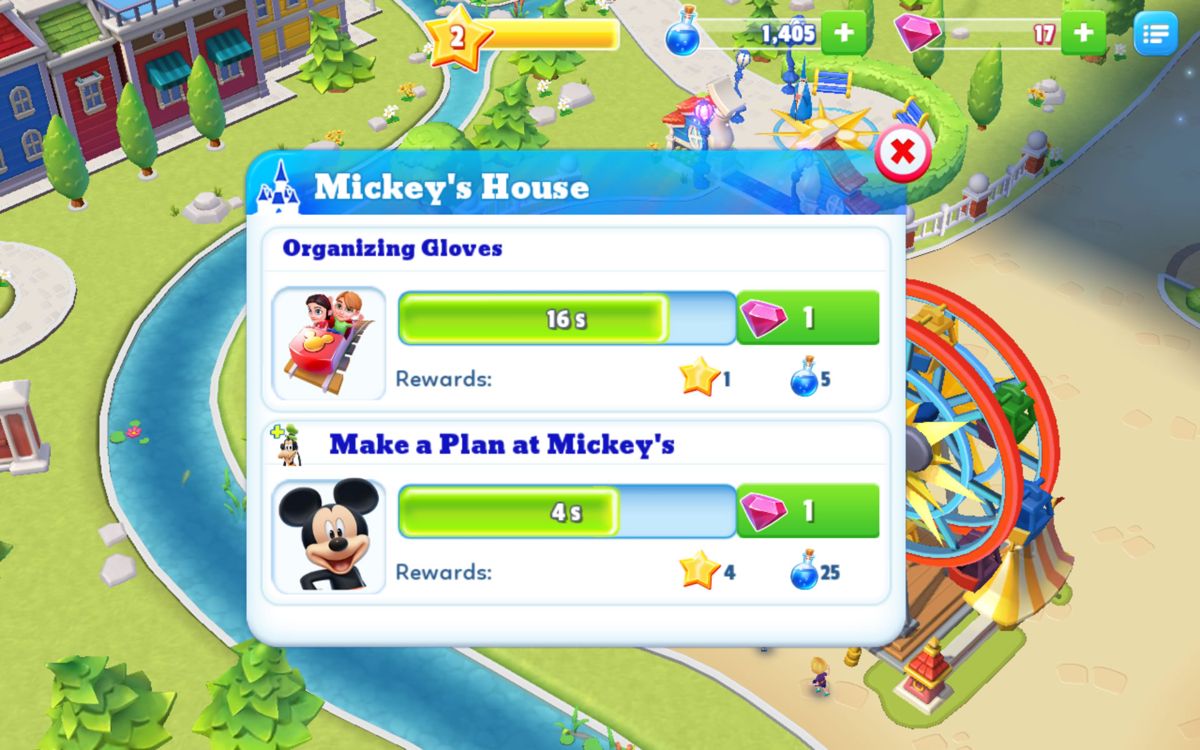 Disney Magic Kingdoms (Android) screenshot: Typically for the genre there is a lot of waiting.