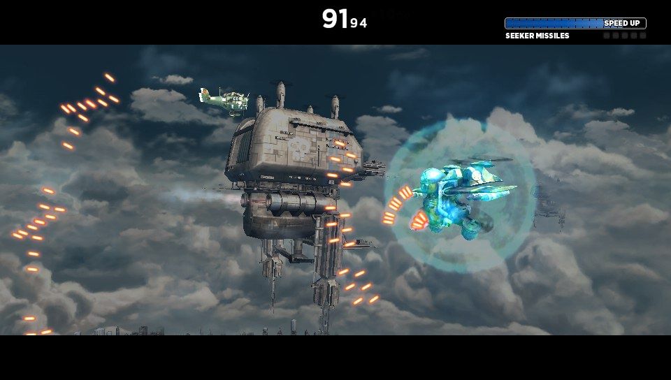 Sine Mora (PS Vita) screenshot: Using slow-motion ability to avoid enemy projectiles (Trial version)