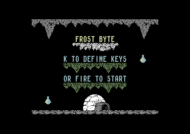 Frost Byte (Commodore 64) screenshot: Title screen and main menu