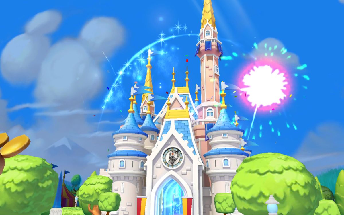 Disney Magic Kingdoms (Android) screenshot: Fireworks as the curse disappears.