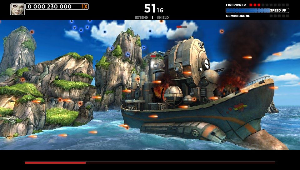 Sine Mora (PS Vita) screenshot: Fighting the mega battleship (Trial version)