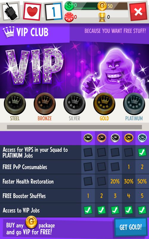 Ghostbusters: Slime City (Android) screenshot: The game's VIP system