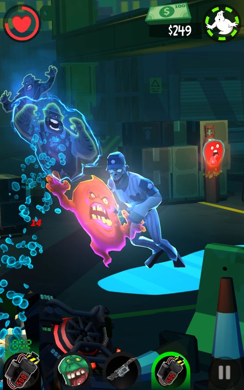 Ghostbusters: Slime City (Android) screenshot: Five ghosts at once