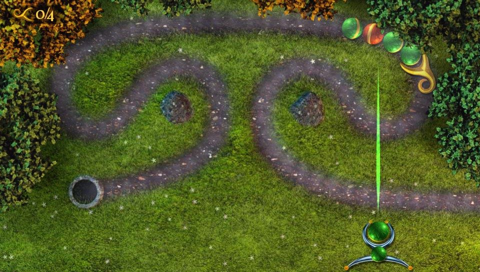 Sparkle: Unleashed (PS Vita) screenshot: Aiming for the front two green marbles to make a three-match (Trial version)