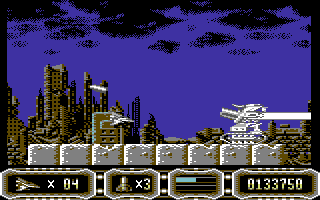 Enforcer: Fullmetal Megablaster (Commodore 64) screenshot: These cannons can take a lot of hits