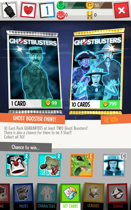 Ghostbusters: Slime City (Android) screenshot: Receive cards by participating in events