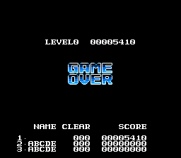 De-Block (NES) screenshot: Game over. Enter name for high score.