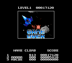 De-Block (NES) screenshot: Game over. Enter name for high score. My score is higher so the screen is better looking.