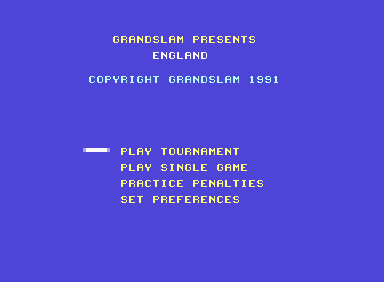 England Championship Special (Commodore 64) screenshot: Main menu.