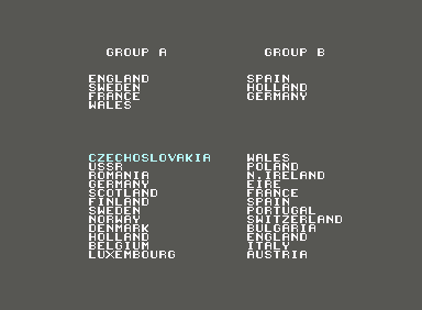 England Championship Special (Commodore 64) screenshot: Tournament setup.