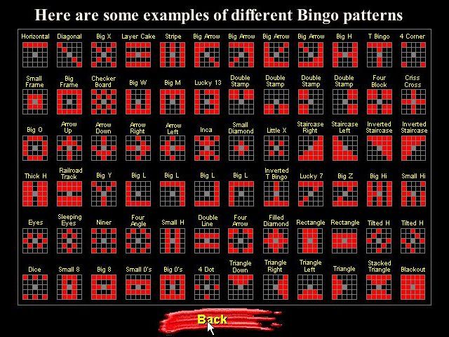 Bingo Master (Windows) screenshot: These are the possible game types that are played in US bingo