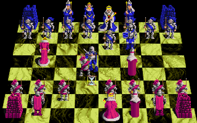 Battle Chess (DOS) screenshot: Knight taking a pawn. (VGA)
