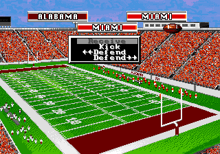 Bill Walsh College Football (Genesis) screenshot: Receive, kick, or choose which side to defend.