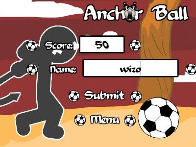 Anchor Ball (Browser) screenshot: Though you can try to submit your name, the online highscore list doesn't work anymore.
