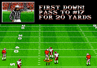 Bill Walsh College Football (Genesis) screenshot: First down