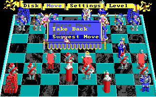 Battle Chess (DOS) screenshot: If you have no idea what to do like I do you can use the in-game suggestion. (EGA)