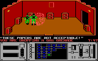 Infiltrator II (DOS) screenshot: Gassing a guard.