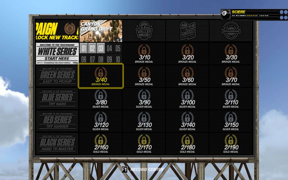 Trackmania: Turbo (Windows) screenshot: Campaign progression