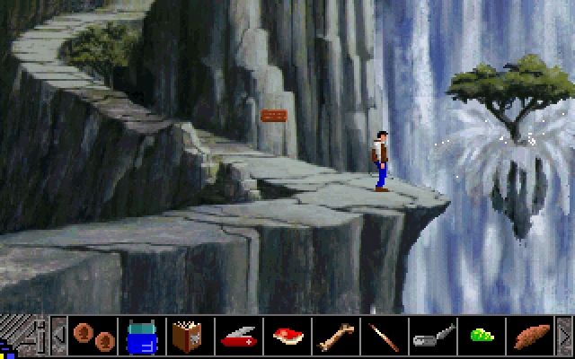 Backpacker: The Lost Florence Gold Mine (Windows 3.x) screenshot: Waterfall in high mountains