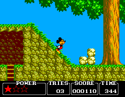Castle of Illusion starring Mickey Mouse (SEGA Master System) screenshot: Animation is very good. Look at Mickey's expression when he's inclined.