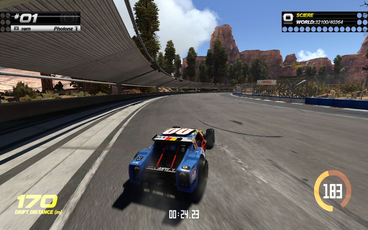 Trackmania: Turbo (Windows) screenshot: Drifting through a corner.