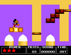 Castle of Illusion starring Mickey Mouse (SEGA Master System) screenshot: Mickey smiles while he walks.