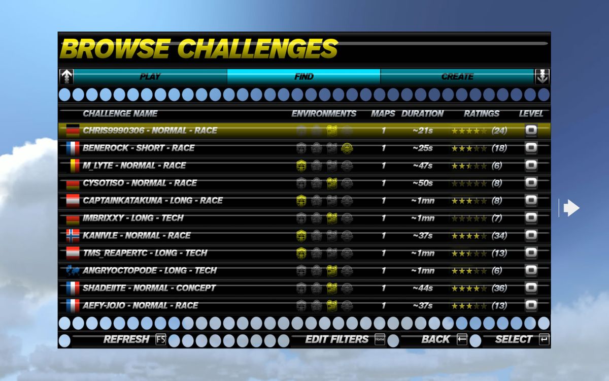 Trackmania: Turbo (Windows) screenshot: Worldwide challenges
