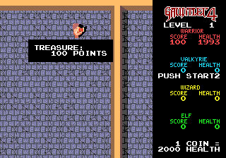 Gauntlet IV (Genesis) screenshot: Collecting treasure chests nets points.