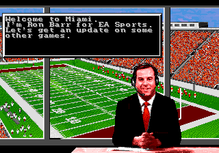 Bill Walsh College Football (Genesis) screenshot: Announcer booth