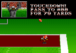 Bill Walsh College Football (Genesis) screenshot: Spiking the ball after scoring a touchdown.