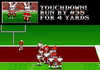 Bill Walsh College Football (Genesis) screenshot: A cheerleader showing a little bit more then just school spirit.