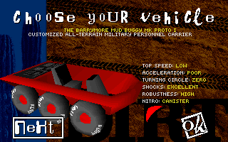 Big Red Racing (DOS) screenshot: Choose your vehicle