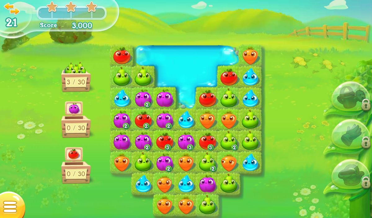 Farm Heroes Super Saga (Android) screenshot: The small number shows how much those crops are worth.