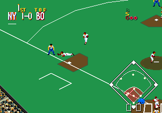 Sports Talk Baseball (Genesis) screenshot: A player dives for the ball.