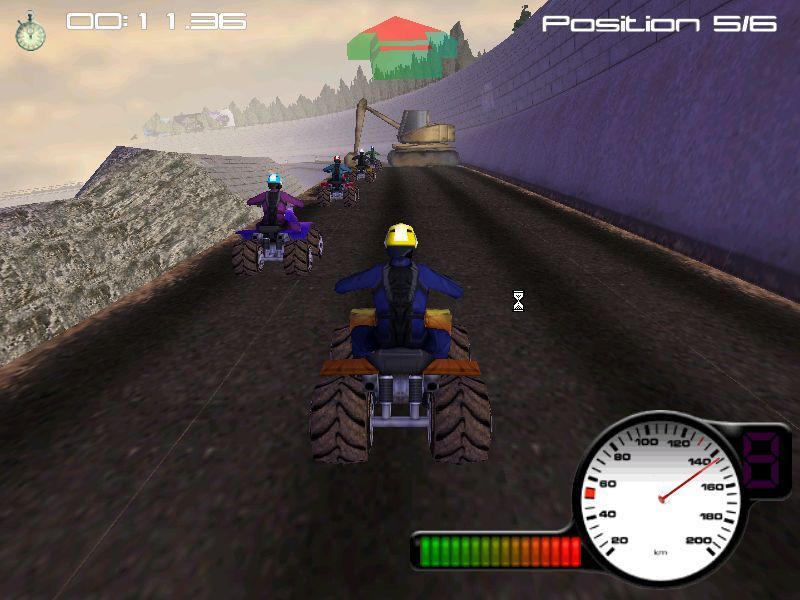 X-Treme Quads (Windows) screenshot: Racing in a tournament. This is a series of four quick races using sections of either track.