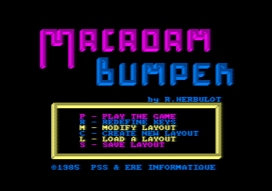 Macadam Bumper (Amstrad CPC) screenshot: Main menu