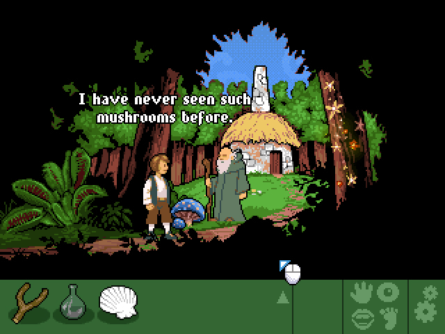 The Tales of Bingwood: Chapter I - To Save a Princess (Windows) screenshot: Discussing the plant life with the Sage.
