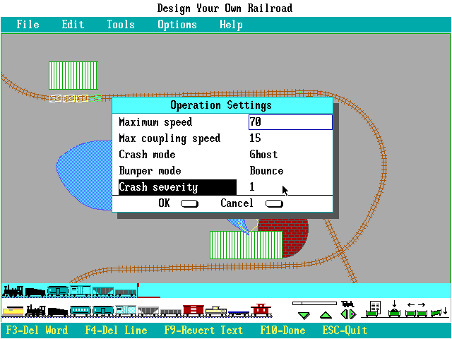 Design Your Own Railroad (DOS) screenshot: Operation Settings