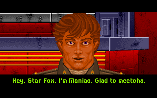 Wing Commander (DOS) screenshot: Meeting Maniac. (VGA)