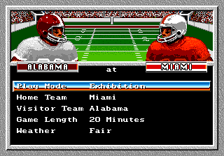 Bill Walsh College Football (Genesis) screenshot: Main menu