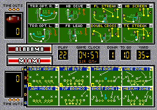 Bill Walsh College Football (Genesis) screenshot: Pick a play.