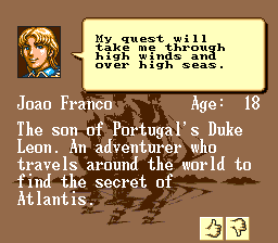 New Horizons (Genesis) screenshot: Background information on a character