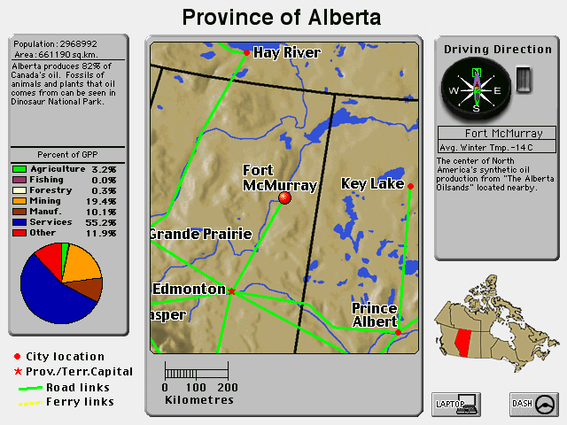 Crosscountry Canada: Platinum (Windows) screenshot: Map of Alberta.